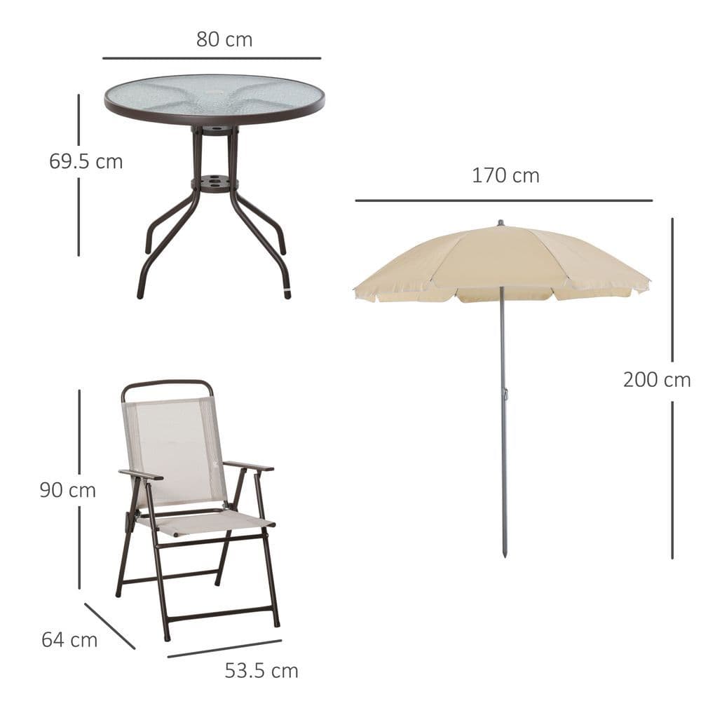 image-Garden Furniture Bistro Set 6 Pcs Black Cream Patio Textilene Folding Chairs