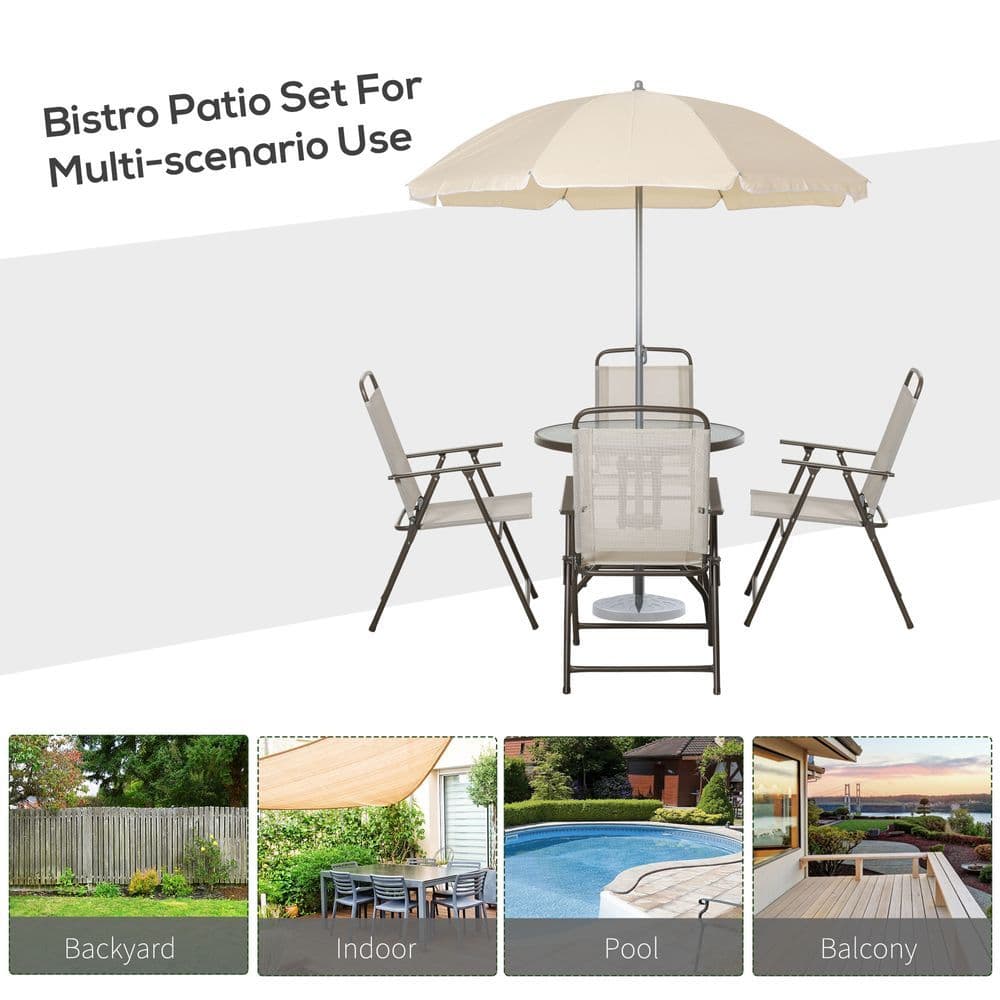 image-Garden Furniture Bistro Set 6 Pcs Black Cream Patio Textilene Folding Chairs