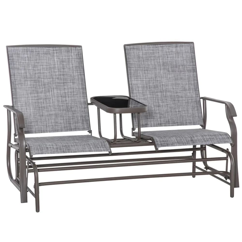 image-2 Seater Metal Double Swing Chair Glider Rocking Chair Seat With Table Grey