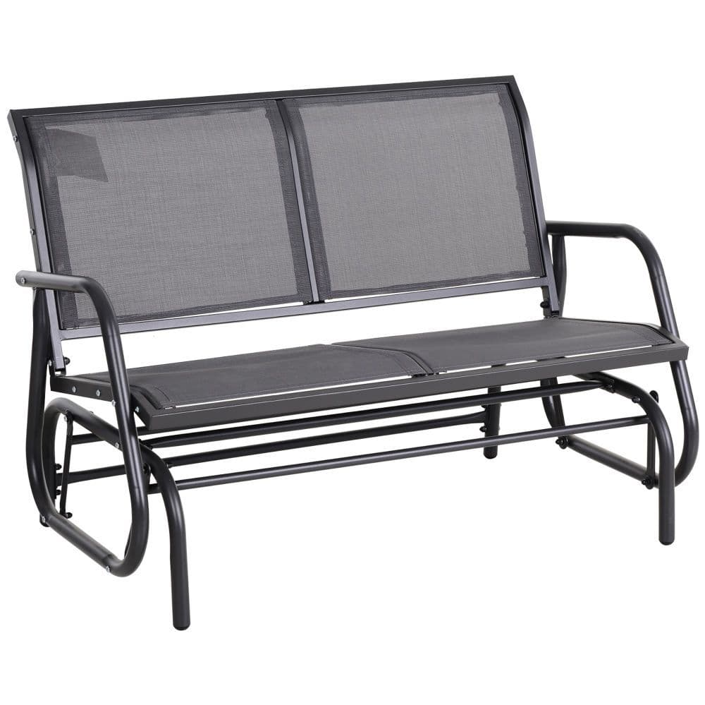 image-2-Person Glider Bench Patio Double Swing Gliding Chair Loveseat Grey Armrest