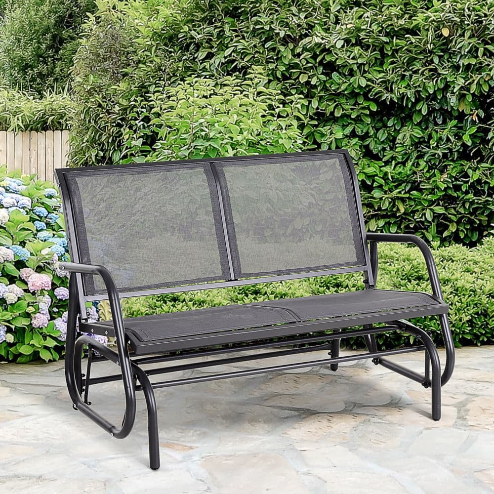 image-2-Person Glider Bench Patio Double Swing Gliding Chair Loveseat Grey Armrest