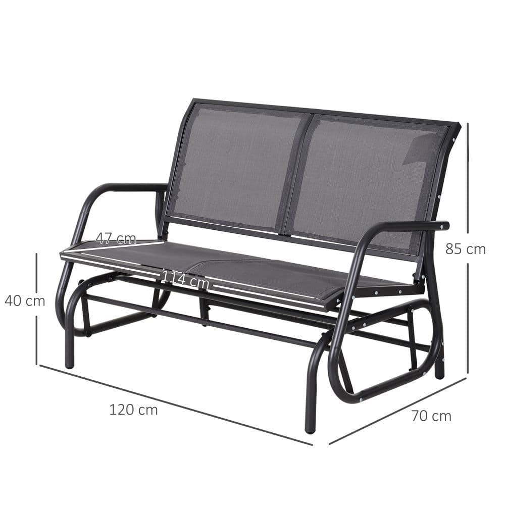 image-2-Person Glider Bench Patio Double Swing Gliding Chair Loveseat Grey Armrest