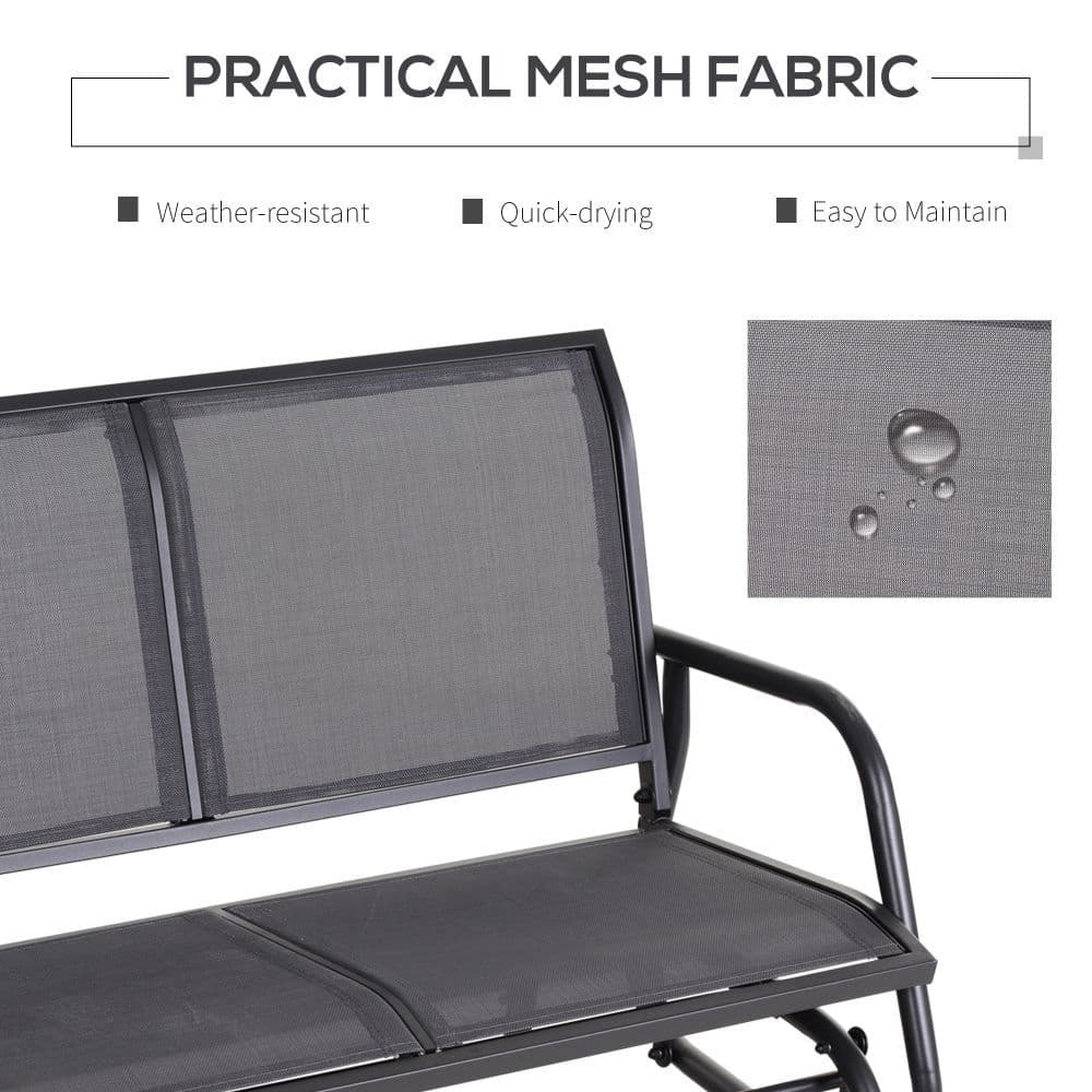 image-2-Person Glider Bench Patio Double Swing Gliding Chair Loveseat Grey Armrest