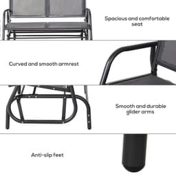 image-2-Person Glider Bench Patio Double Swing Gliding Chair Loveseat Grey Armrest