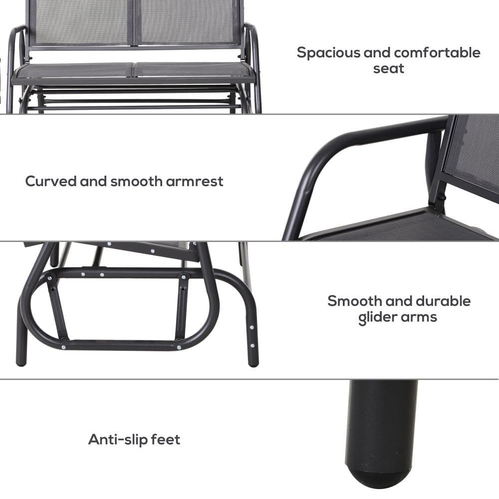 image-2-Person Glider Bench Patio Double Swing Gliding Chair Loveseat Grey Armrest