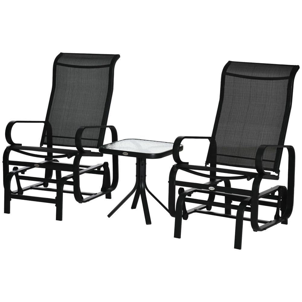 image-3 PCs Gliding Rocking Chair With Tea Table Smooth Rockers Sling Seat