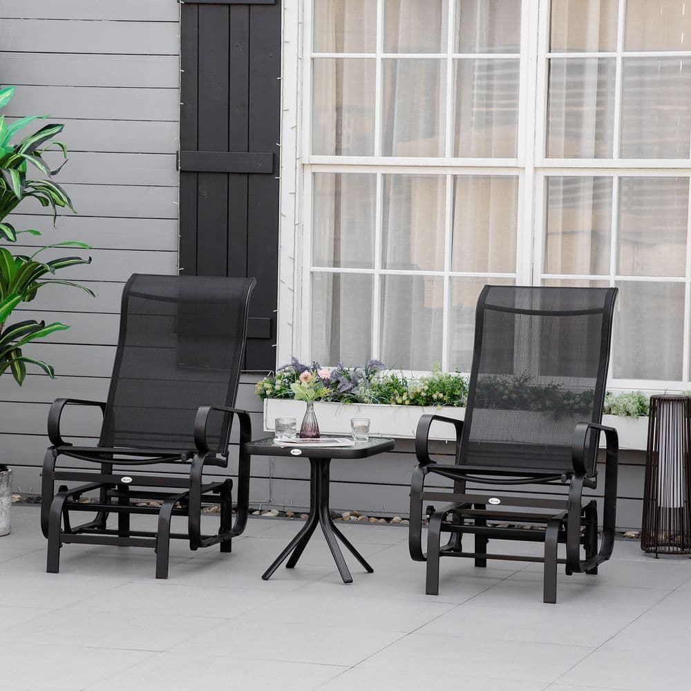 image-3 PCs Gliding Rocking Chair With Tea Table Smooth Rockers Sling Seat