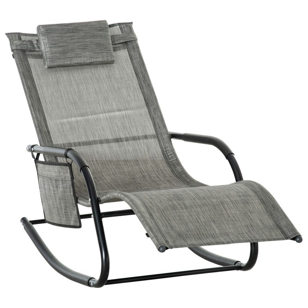 image-Breathable Mesh Rocking Chair Recliner Seat & Removable Headrest Dark Grey Sun