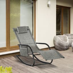 image-Breathable Mesh Rocking Chair Recliner Seat & Removable Headrest Dark Grey Sun