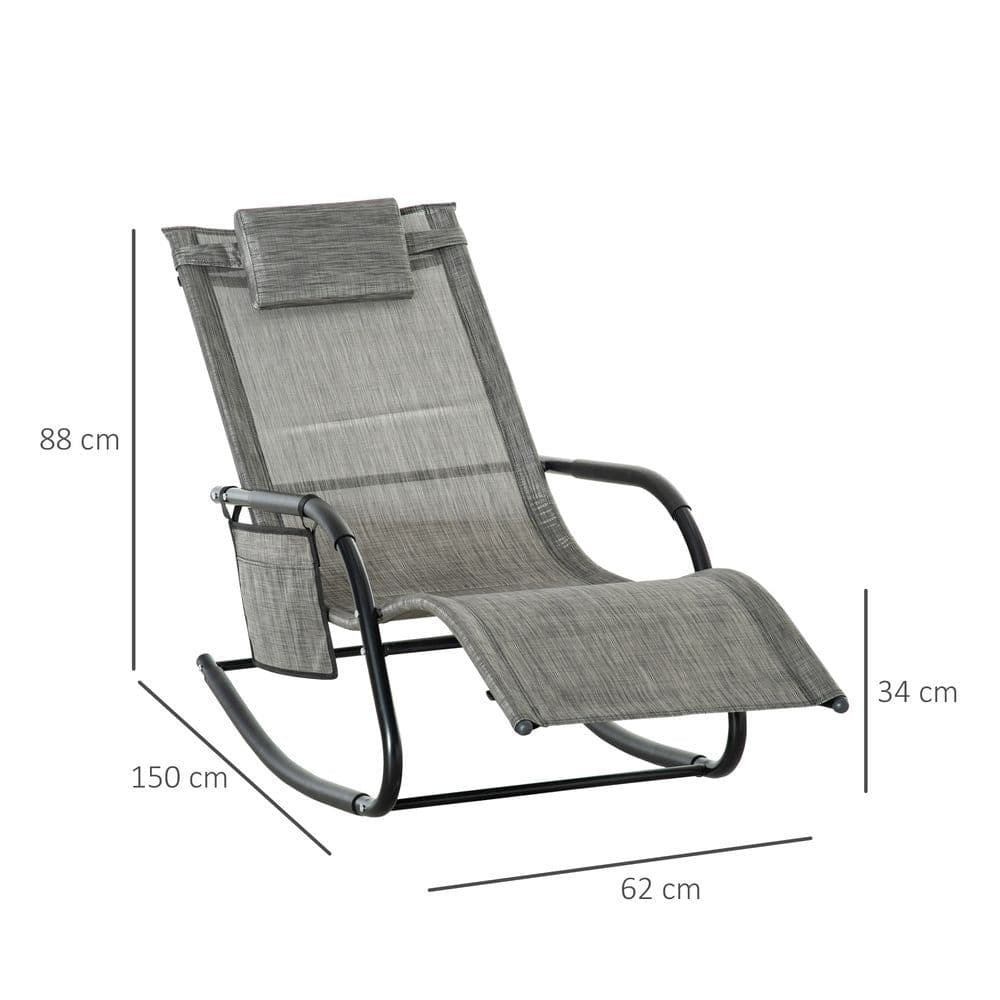 image-Breathable Mesh Rocking Chair Recliner Seat & Removable Headrest Dark Grey Sun