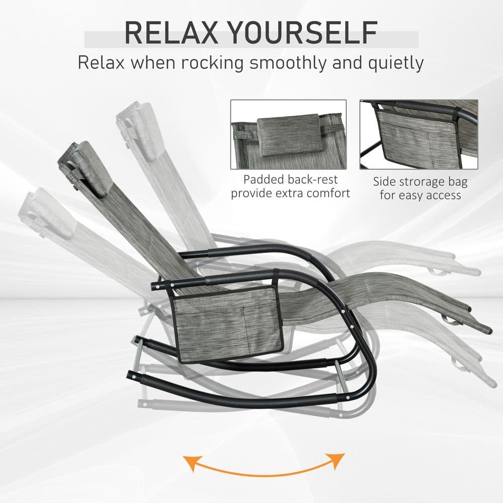 image-Breathable Mesh Rocking Chair Recliner Seat & Removable Headrest Dark Grey Sun