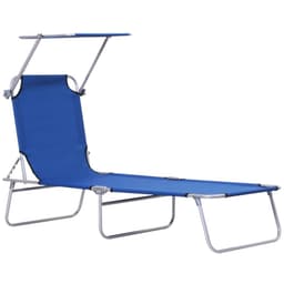 image-Reclining Chair Folding Lounger Seat & Sun Shade Awning Beach, Blue