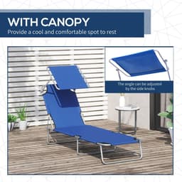 image-Reclining Chair Folding Lounger Seat & Sun Shade Awning Beach, Blue