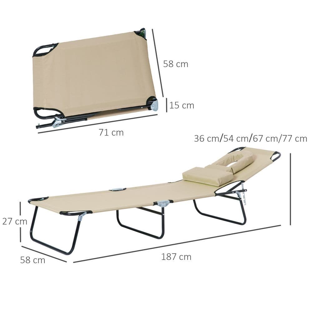 image-Sun Lounger Foldable Reclining Chair & Reading Hole Recliner Adjustable, Beige