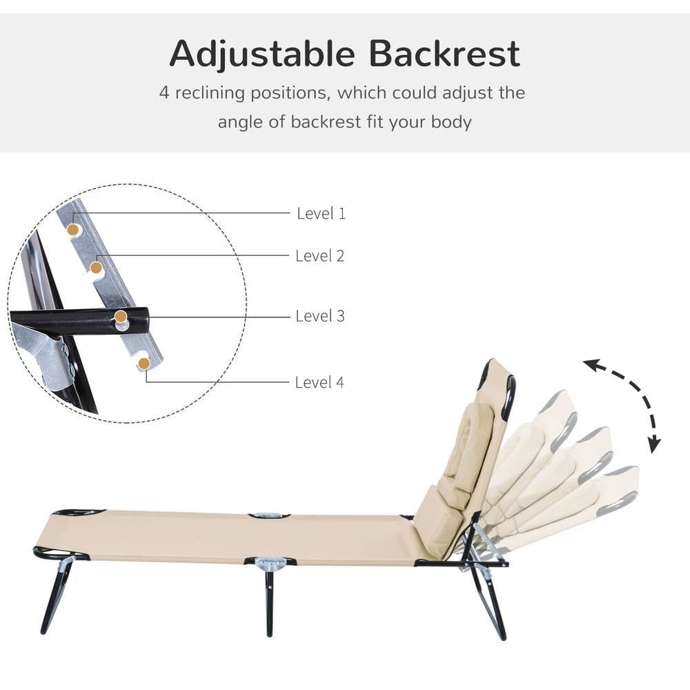 image-Sun Lounger Foldable Reclining Chair & Reading Hole Recliner Adjustable, Beige