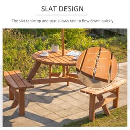 image-Outsunny Round Table W/3 Attached Benches-Fir Wood