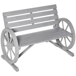 image-2 Seater Bench Armrest Chair & Wooden Cart Wagon Wheel Rustic High Back Grey