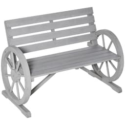 image-2 Seater Bench Armrest Chair & Wooden Cart Wagon Wheel Rustic High Back Grey