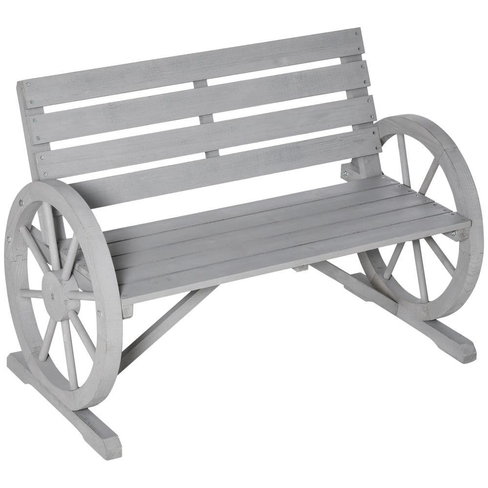 image-2 Seater Bench Armrest Chair & Wooden Cart Wagon Wheel Rustic High Back Grey
