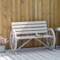 image-2 Seater Bench Armrest Chair & Wooden Cart Wagon Wheel Rustic High Back Grey