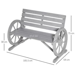 image-2 Seater Bench Armrest Chair & Wooden Cart Wagon Wheel Rustic High Back Grey