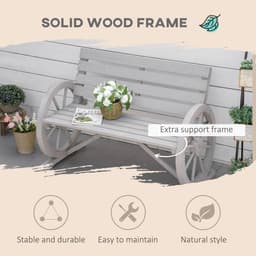 image-2 Seater Bench Armrest Chair & Wooden Cart Wagon Wheel Rustic High Back Grey