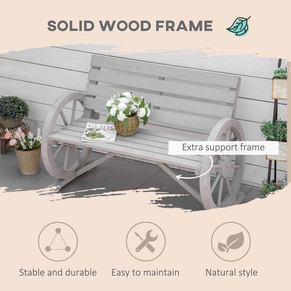 image-2 Seater Bench Armrest Chair & Wooden Cart Wagon Wheel Rustic High Back Grey