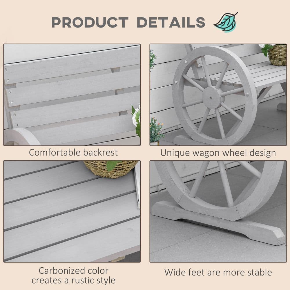 image-2 Seater Bench Armrest Chair & Wooden Cart Wagon Wheel Rustic High Back Grey