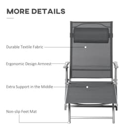 image-Sun Lounger Folding Chaise Chair Recliner & 7 Adjustable Backrest - Dark Grey