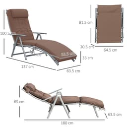 image-Outsunny Steel Frame Outdoor Garden Padded Sun Lounger w/ Pillow Brown