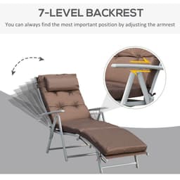 image-Outsunny Steel Frame Outdoor Garden Padded Sun Lounger w/ Pillow Brown
