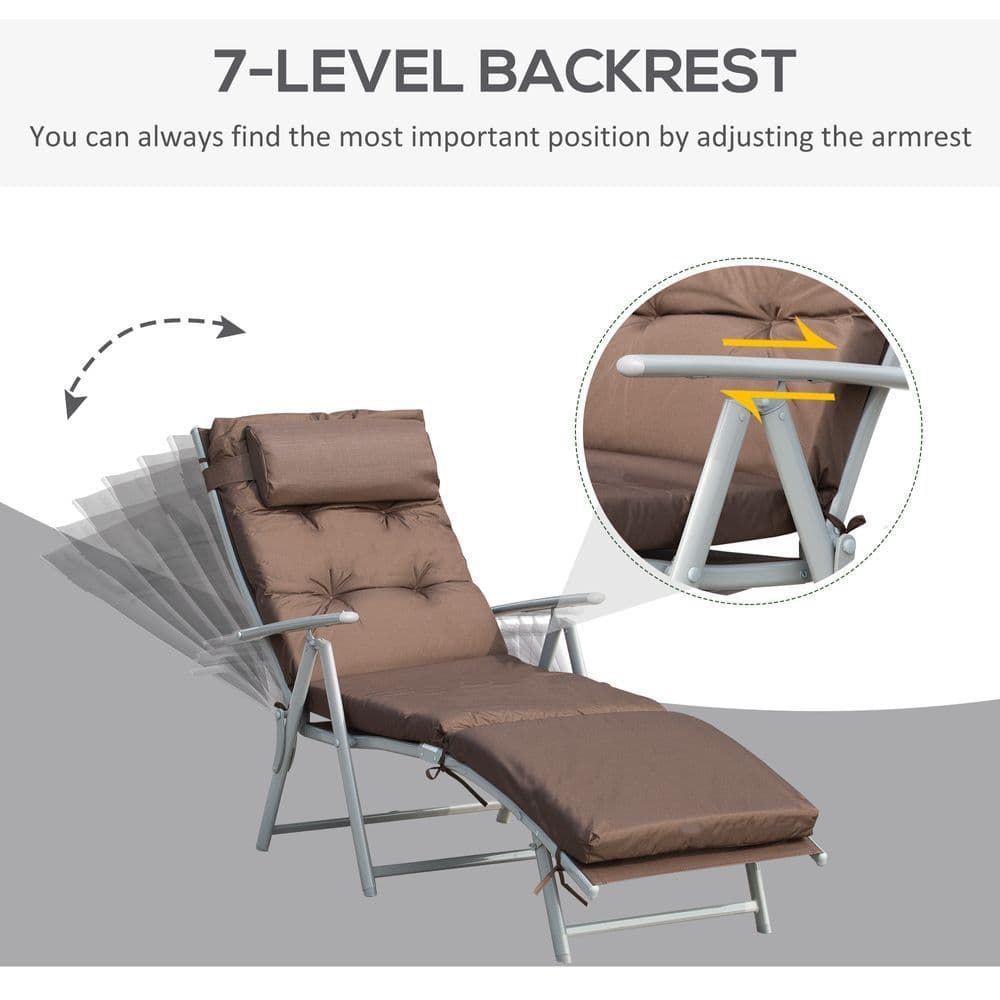 image-Outsunny Steel Frame Outdoor Garden Padded Sun Lounger w/ Pillow Brown