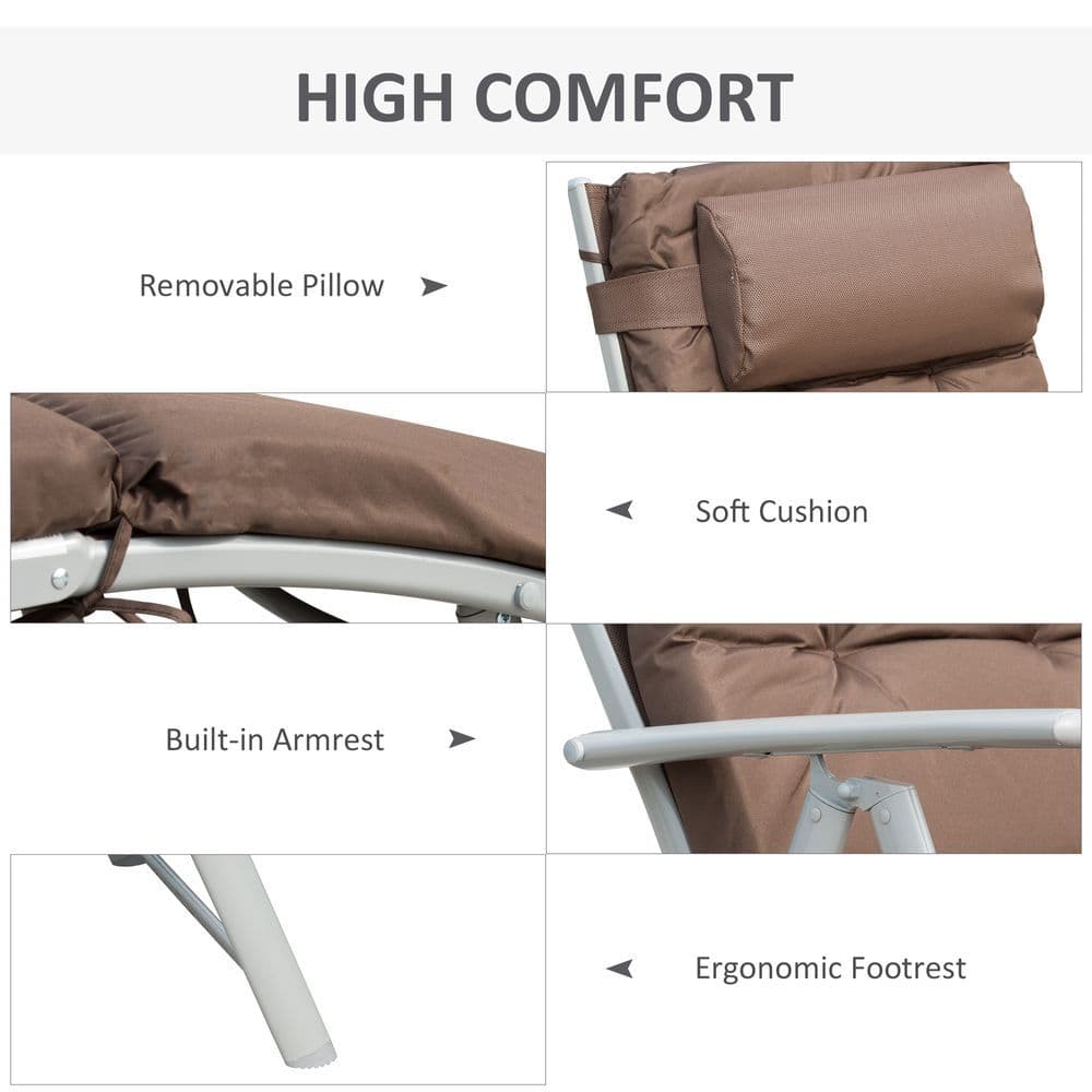 image-Outsunny Steel Frame Outdoor Garden Padded Sun Lounger w/ Pillow Brown