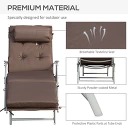 image-Outsunny Steel Frame Outdoor Garden Padded Sun Lounger w/ Pillow Brown