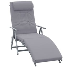 image-Outsunny Steel Frame Outdoor Garden Padded Sun Lounger w/ Pillow Grey