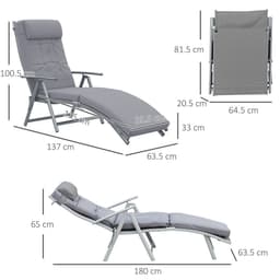 image-Outsunny Steel Frame Outdoor Garden Padded Sun Lounger w/ Pillow Grey