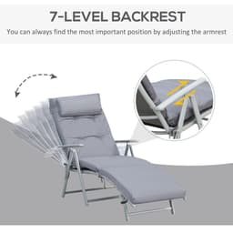 image-Outsunny Steel Frame Outdoor Garden Padded Sun Lounger w/ Pillow Grey