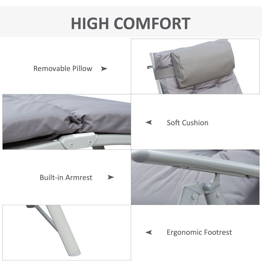 image-Outsunny Steel Frame Outdoor Garden Padded Sun Lounger w/ Pillow Grey