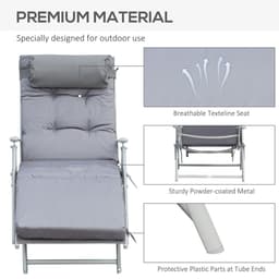 image-Outsunny Steel Frame Outdoor Garden Padded Sun Lounger w/ Pillow Grey