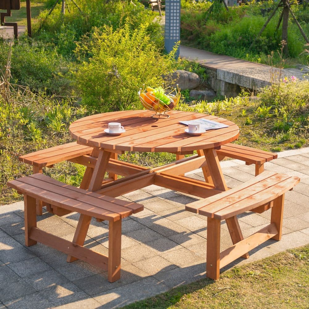 image-Outsunny 8-Seater Wooden Picnic Set-Fir Wood
