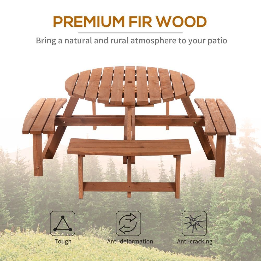 image-Outsunny 8-Seater Wooden Picnic Set-Fir Wood