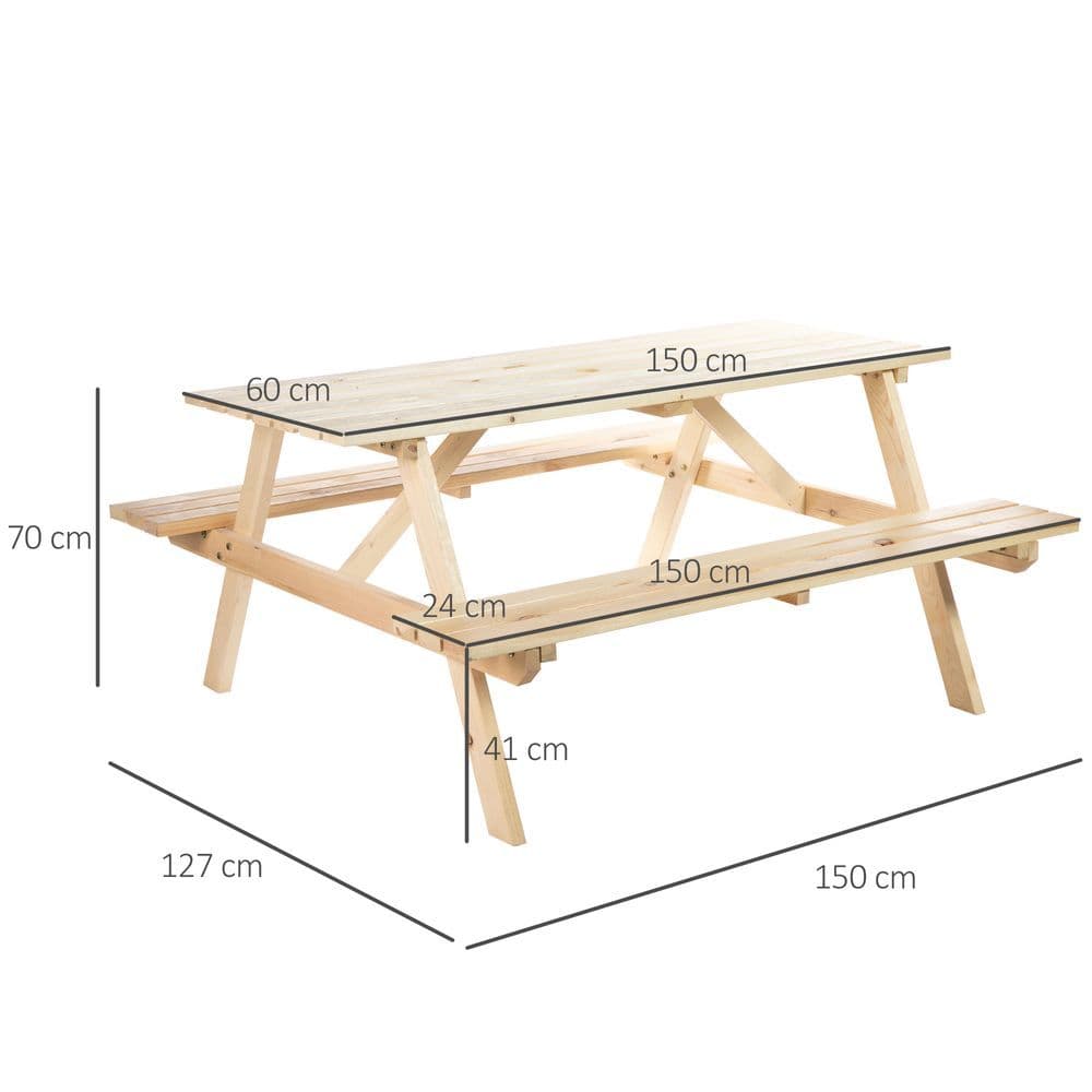 image-Outsunny 4-Seater Wooden Picnic Set-Fir Wood