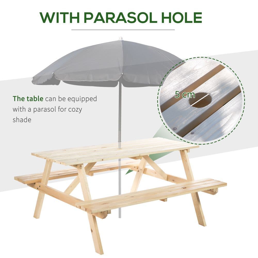 image-Outsunny 4-Seater Wooden Picnic Set-Fir Wood