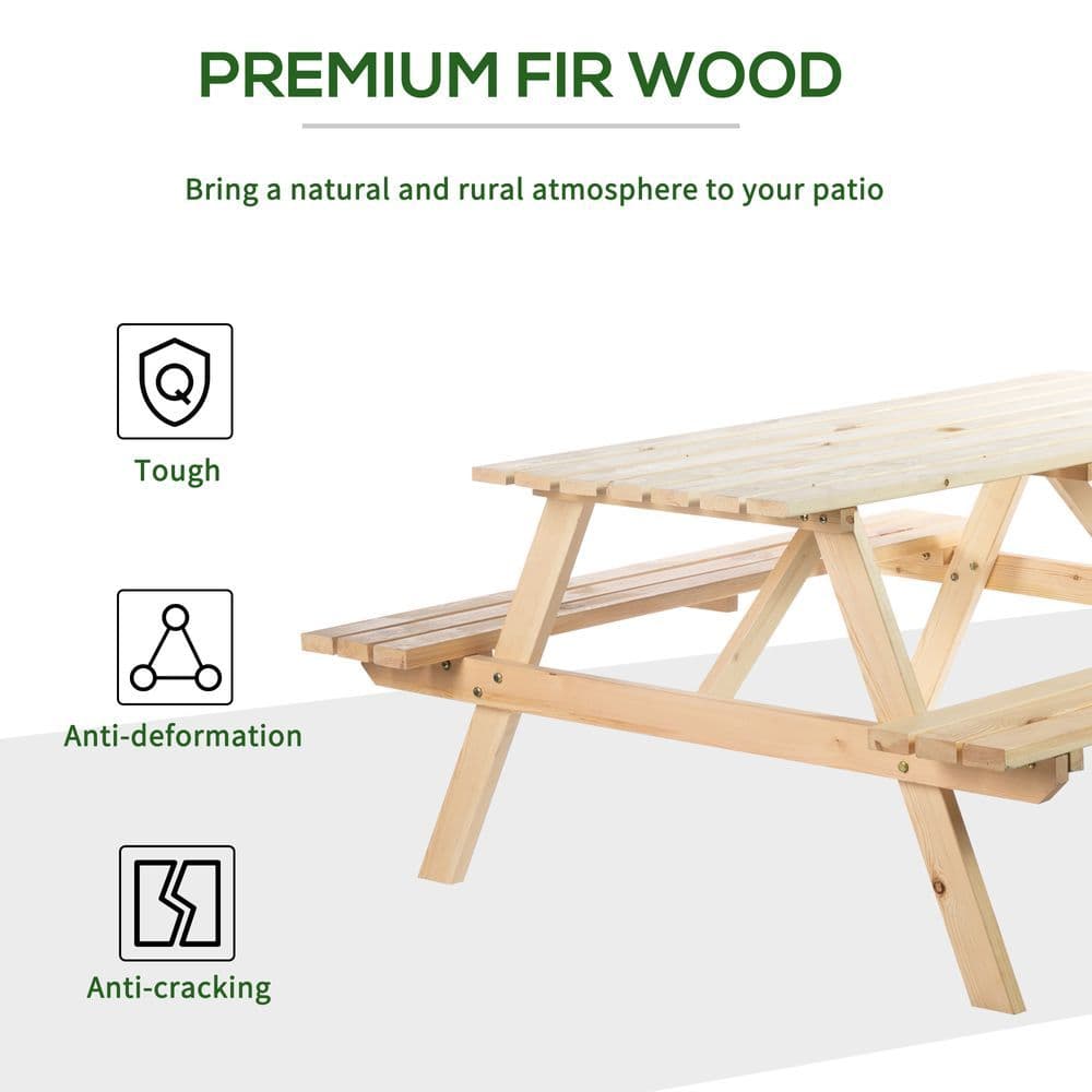 image-Outsunny 4-Seater Wooden Picnic Set-Fir Wood