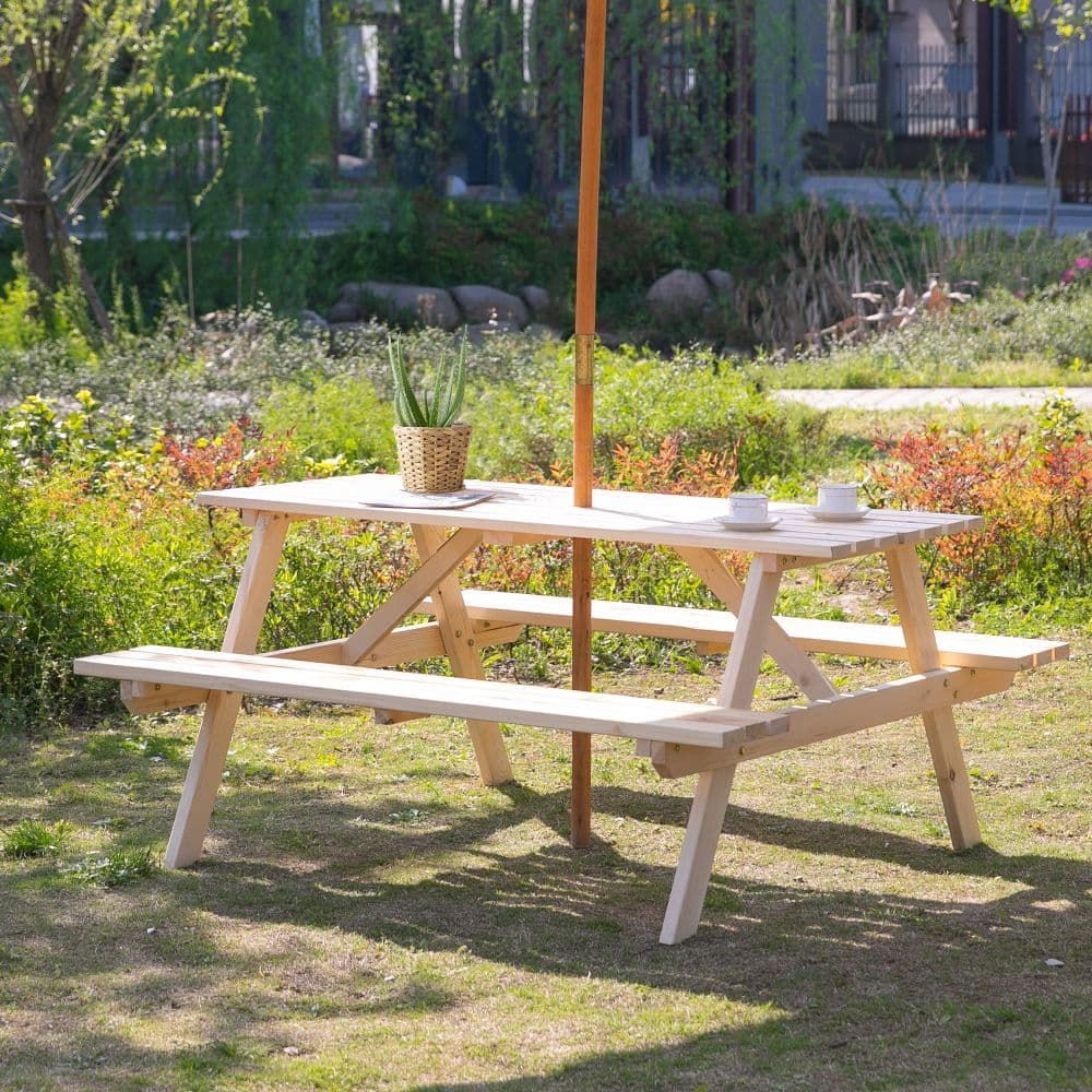 image-Outsunny 4-Seater Wooden Picnic Set-Fir Wood