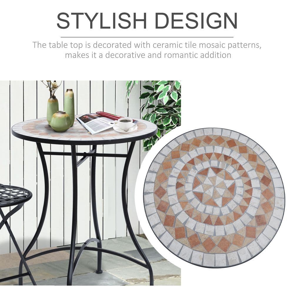 image-Outsunny Mosaic Table, ?60x71H cm-Black/Orange/White