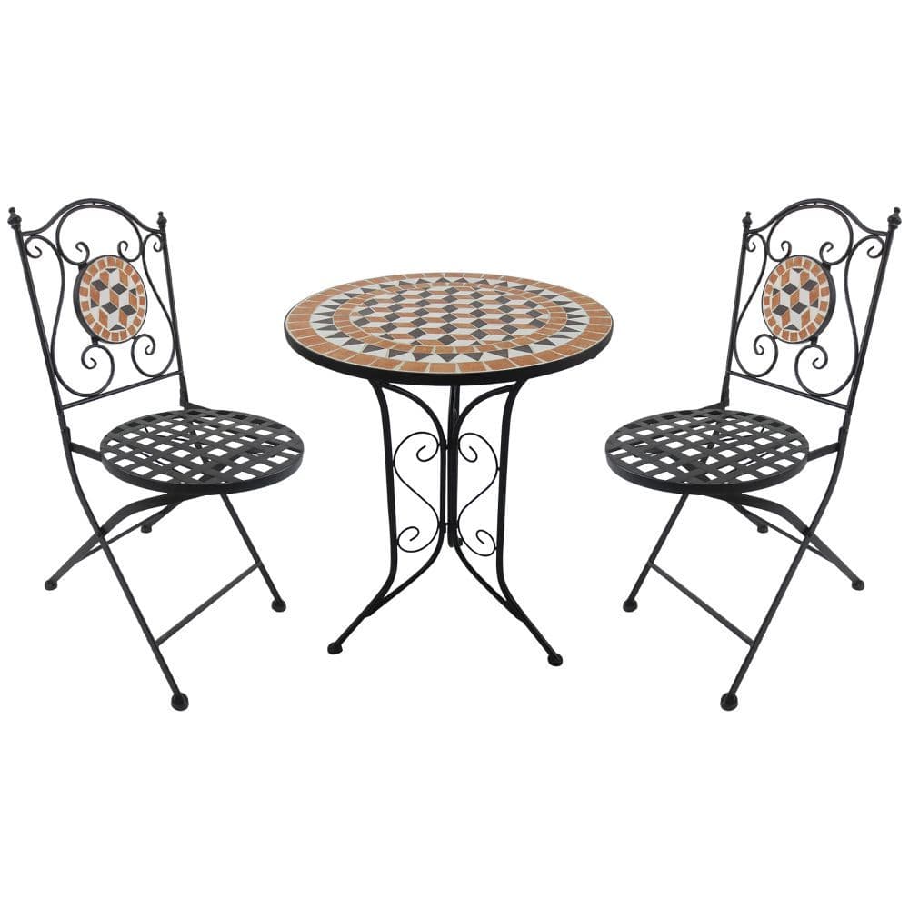 image-Outsunny 3 Pcs Mosaic Bistro Table Chairs Set-Black/Orange/White