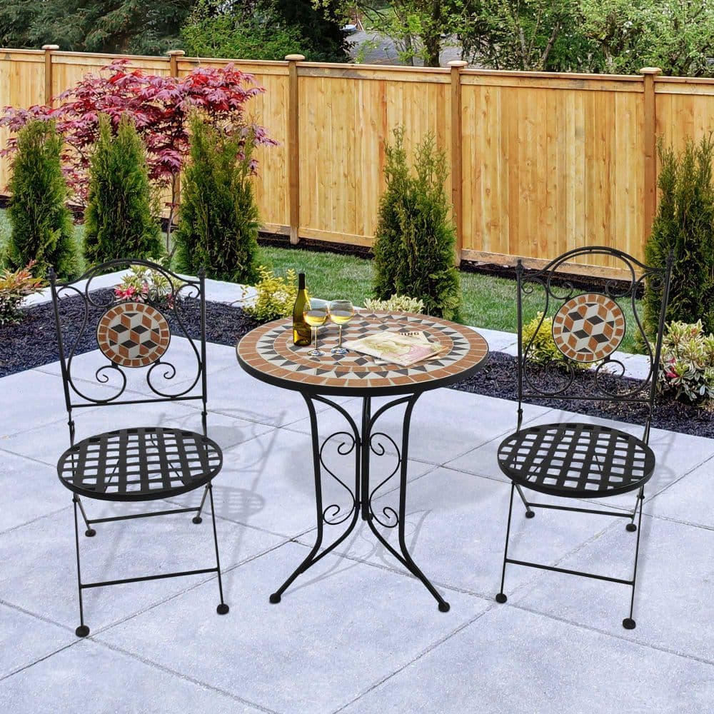 image-Outsunny 3 Pcs Mosaic Bistro Table Chairs Set-Black/Orange/White
