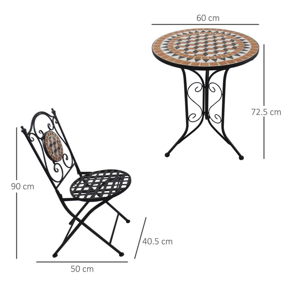 image-Outsunny 3 Pcs Mosaic Bistro Table Chairs Set-Black/Orange/White