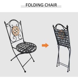 image-Outsunny 3 Pcs Mosaic Bistro Table Chairs Set-Black/Orange/White